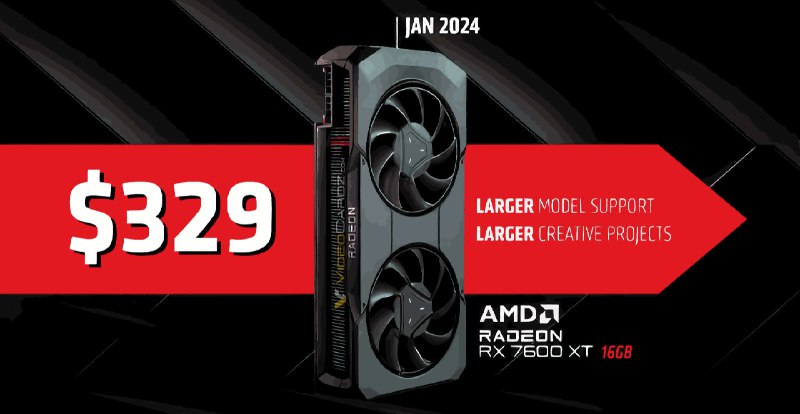 AMD Radeon RX 7600 XT 16GB launches January 24 at $329, same core count as non-XT model - VideoCardz.com