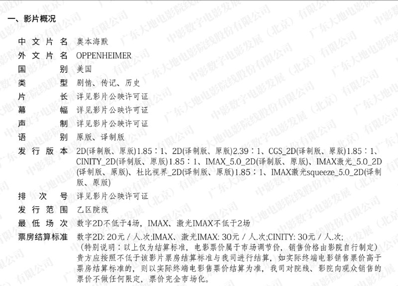 奥本海默发行通知来了