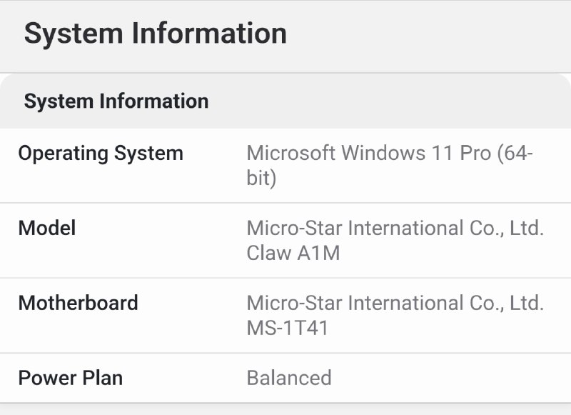 今天的 MTL 观察看到了 MSI Claw A1M，没见过的全新品牌和系列
