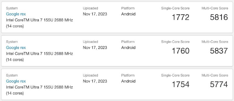 Google rex 搭载 Intel(R) CoreTM Ultra 7 155UU15 居然是 14 核？？？请告诉我这一定是 ChromeOS 抽风吧