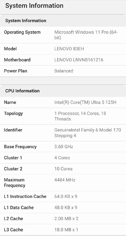 Lenovo 83EH（Core Ultra 5 125H）