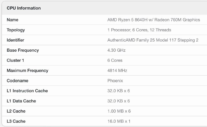 AMD Ryzen 5 8640H 首次出现：