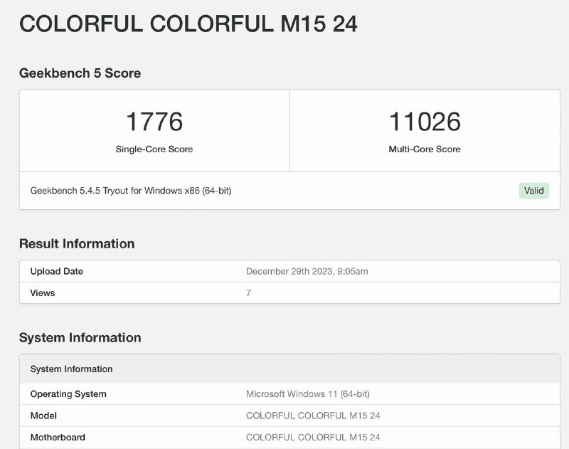 七彩虹 M15 的 GB5 跑分现身，搭载 i5-14450HX 和 RTX 4050 Laptopi5-14450HX 为 6P4E 规格这样的配置组合看来是一些入门级游戏本也要 HX 化了